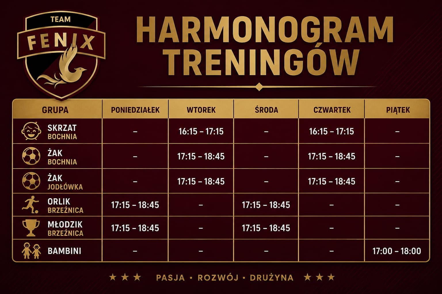 Harmonogram treningów Fenix Team